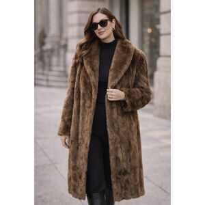 Vintage Olympia Faux Fur Coat Brown Mink Style Long 1X Mob Wife Quiet Luxury